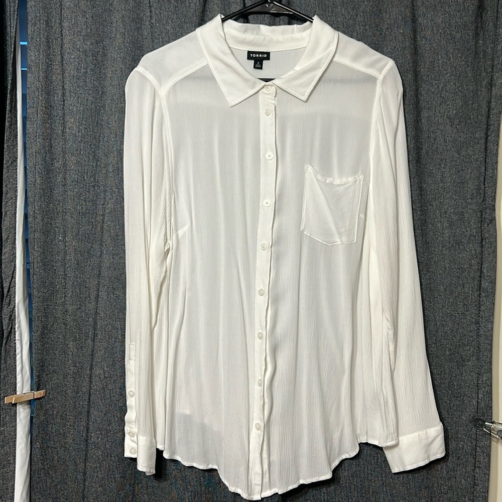 Torrid White button down blouse.